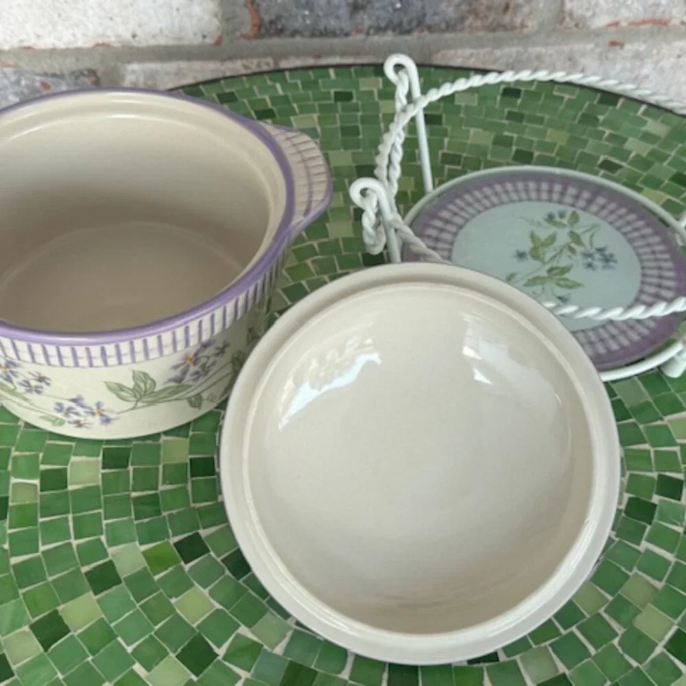 Temptations Floral Covered Casserole Dish in Cream and Purple